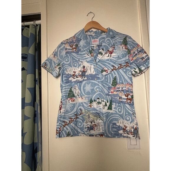 Reyn Spooner x Rudolph Shirt Women's Size Small Blue NWOT Holiday Button Down - Picture 2 of 3